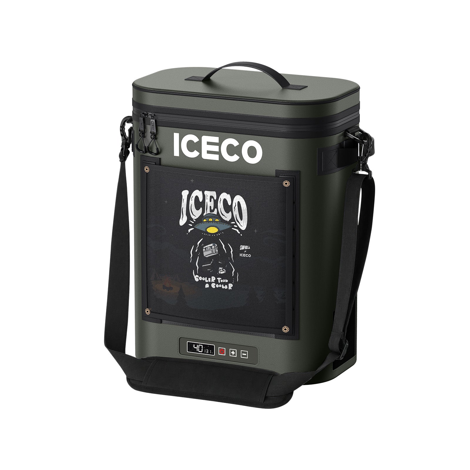 ICECO GoPack12 Grey 13.5QT portable fridge freezer with included shoulder strap