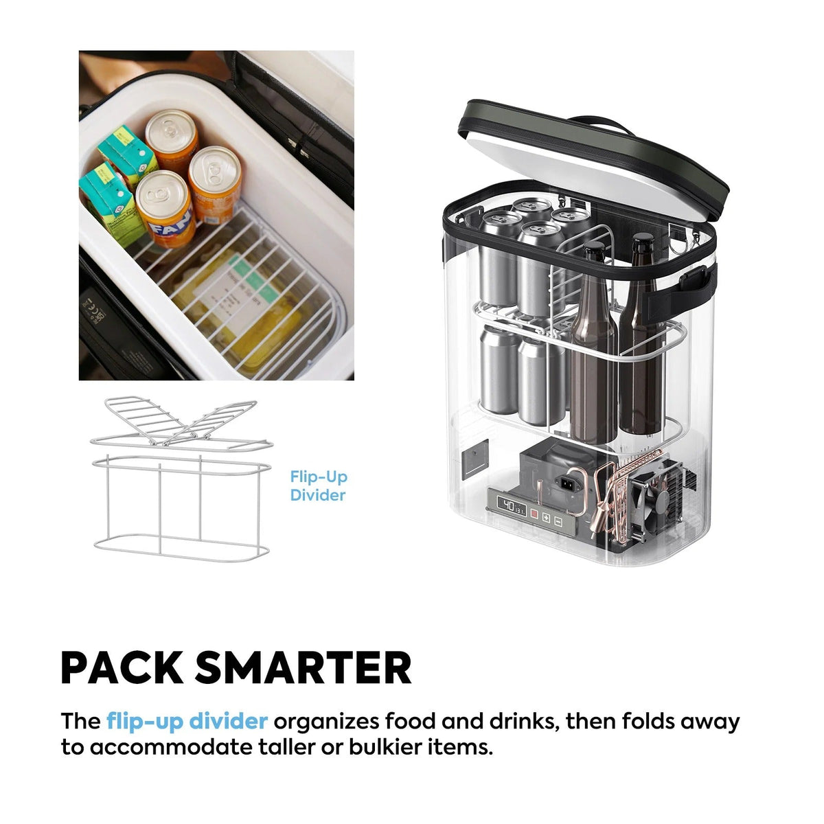ICECO GoPack12 flip-up divider storage feature